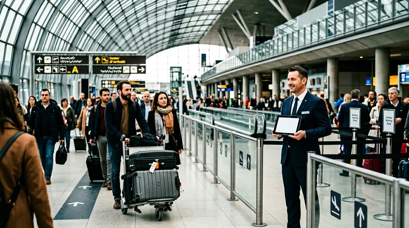 Chauffeur Dahab en zone d'arrivée de l'aéroport Charles de Gaulle CDG, berline noire visible